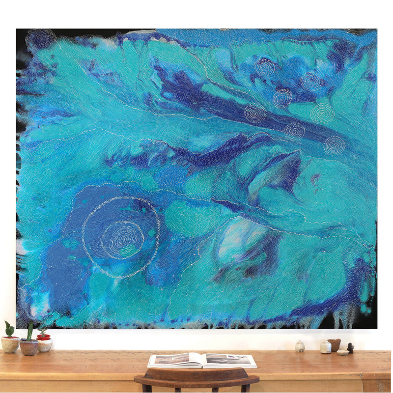 Aboriginal Artwork by Athena Nangala Granites, Napaljarri-warnu Jukurrpa (Seven Sisters Dreaming), 183x152cm