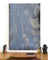 Aboriginal Artwork by Athena Nangala Granites, Napaljarri-warnu Jukurrpa (Seven Sisters Dreaming), 91x61cm