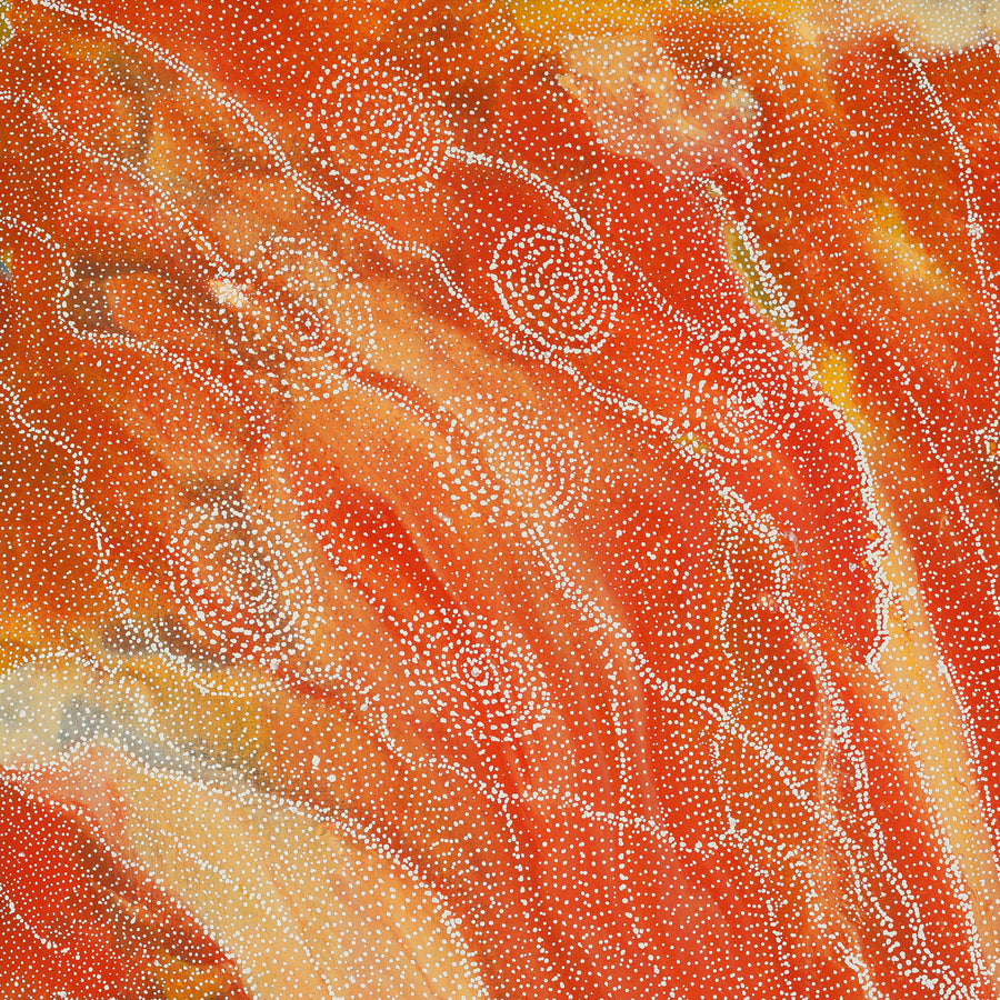 Aboriginal Artwork by Athena Nangala Granites, Napaljarri-warnu Jukurrpa (Seven Sisters Dreaming), 91x91cm