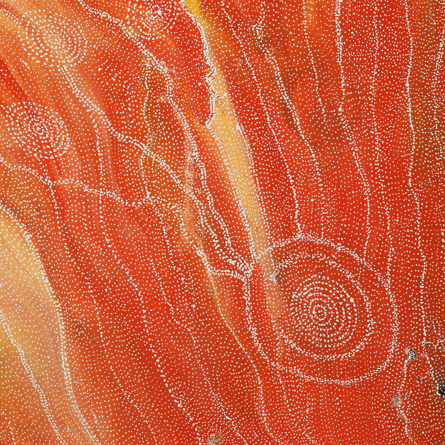 Aboriginal Artwork by Athena Nangala Granites, Napaljarri-warnu Jukurrpa (Seven Sisters Dreaming), 91x91cm