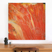 Aboriginal Artwork by Athena Nangala Granites, Napaljarri-warnu Jukurrpa (Seven Sisters Dreaming), 91x91cm