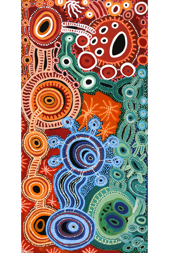 Aboriginal Artwork by Audrey Brumby, Tjukula Tjuta, 120x60cm