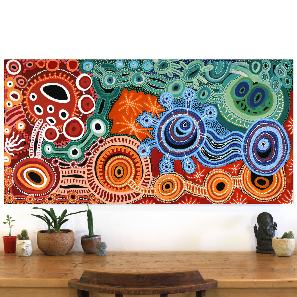 Aboriginal Artwork by Audrey Brumby, Tjukula Tjuta, 120x60cm