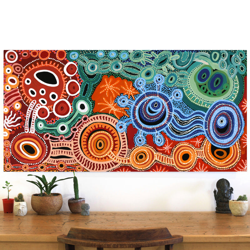 Aboriginal Artwork by Audrey Brumby, Tjukula Tjuta, 120x60cm