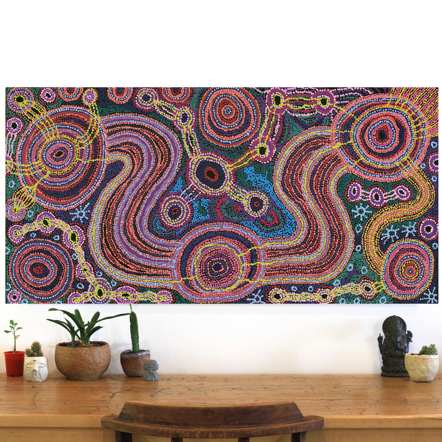 Aboriginal Artwork by Audrey Brumby, Ngura Tjuta Munu Tjukula Tjuta, 122x61cm