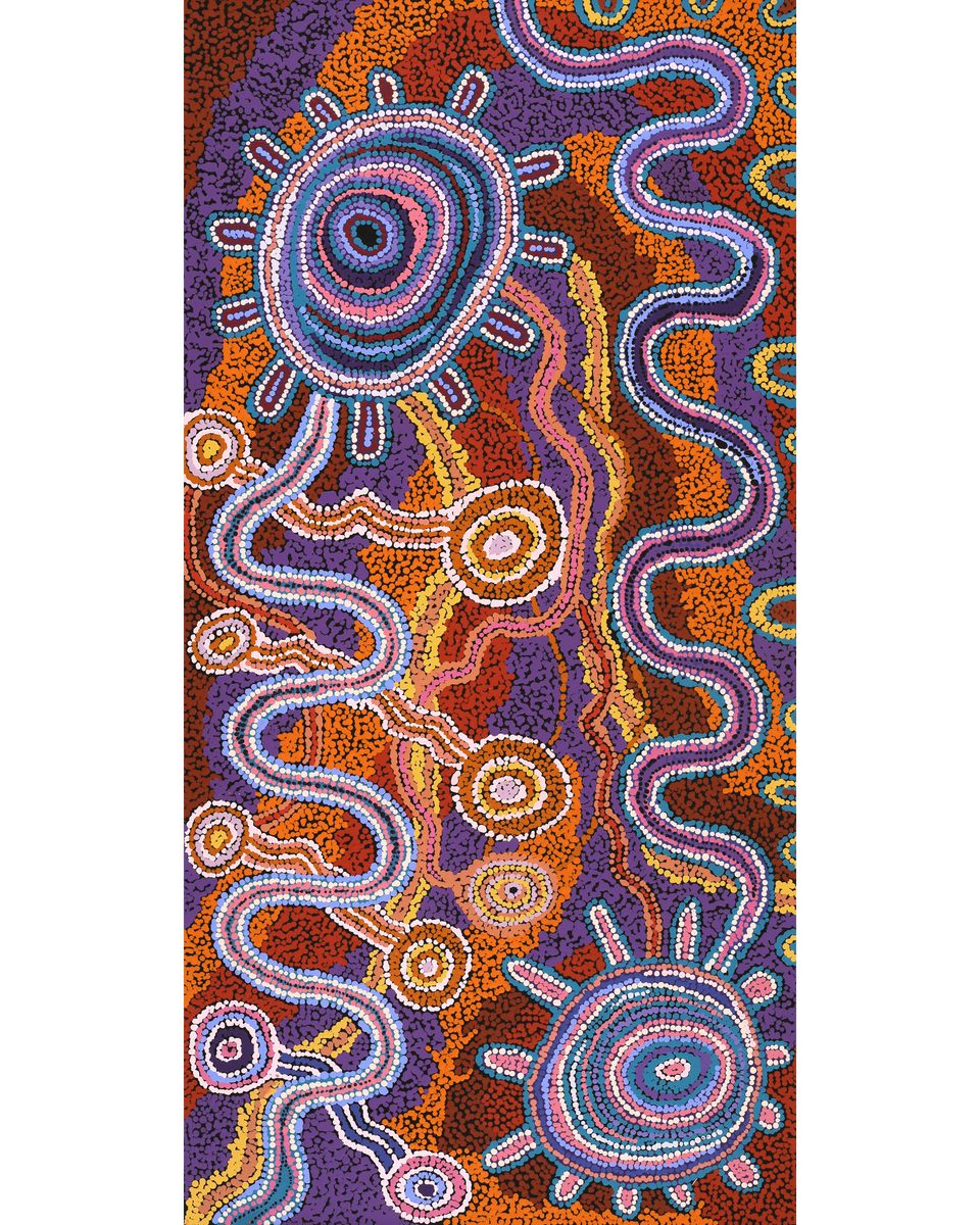 Aboriginal Artwork by Audrey Brumby, Tjukula Tjuta, 120x60cm