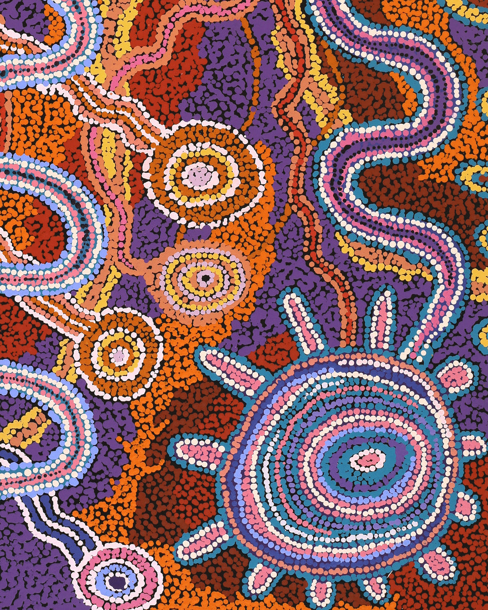 Aboriginal Artwork by Audrey Brumby, Tjukula Tjuta, 120x60cm