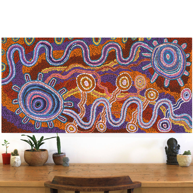 Aboriginal Artwork by Audrey Brumby, Tjukula Tjuta, 120x60cm