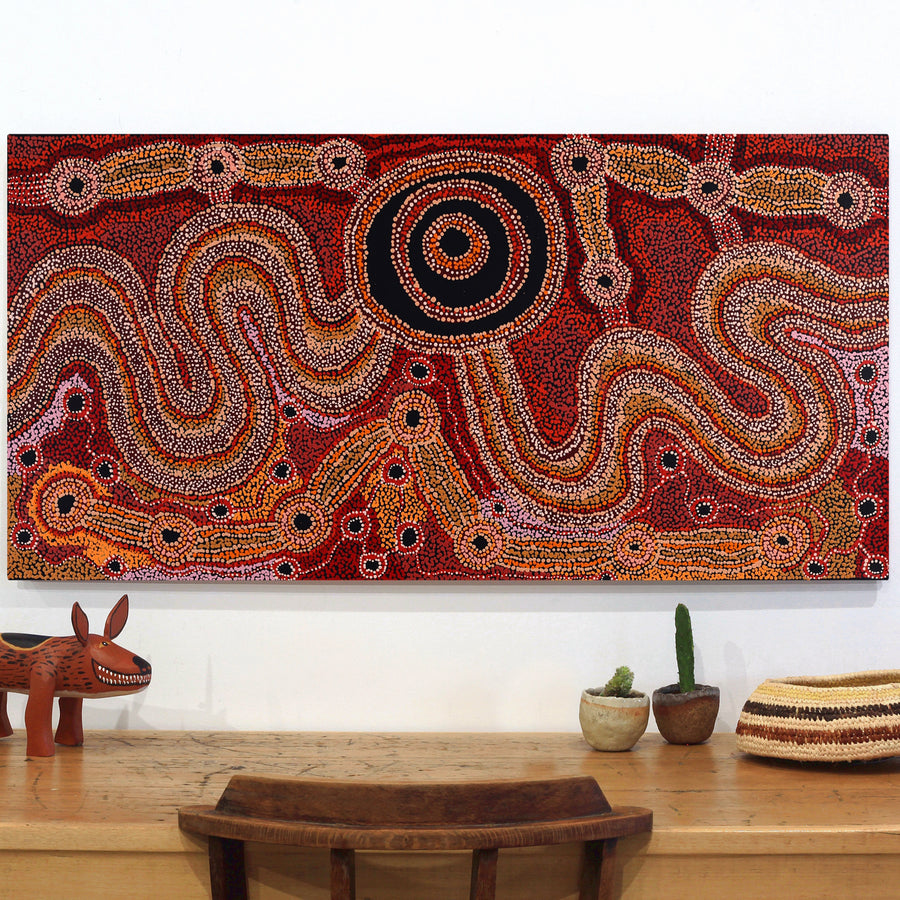 Aboriginal Artwork by Audrey Brumby, Ngura Tjuta Munu Tjukula Tjuta, 122x61cm