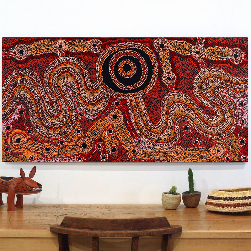 Aboriginal Artwork by Audrey Brumby, Ngura Tjuta Munu Tjukula Tjuta, 122x61cm