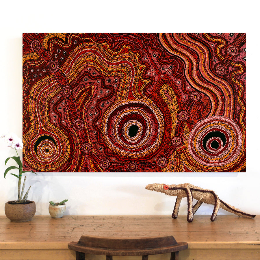 Aboriginal Artwork by Audrey Brumby, Ngura Tjuta Munu Tjukula Tjuta, 122x76cm