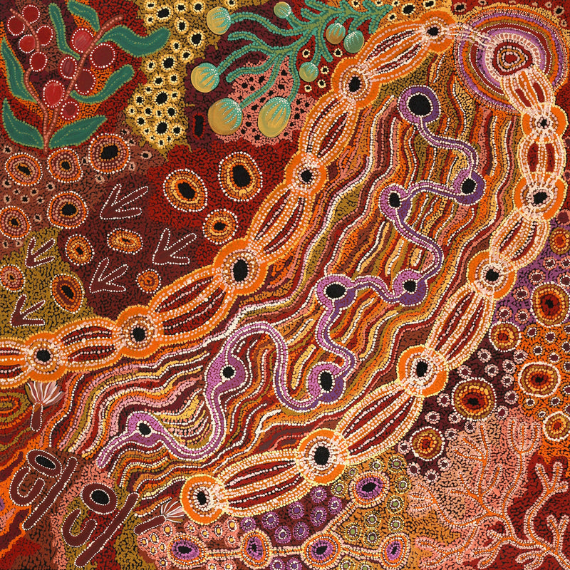 Aboriginal Artwork by Audrey Brumby, Ngura Nganampa, 122x122cm