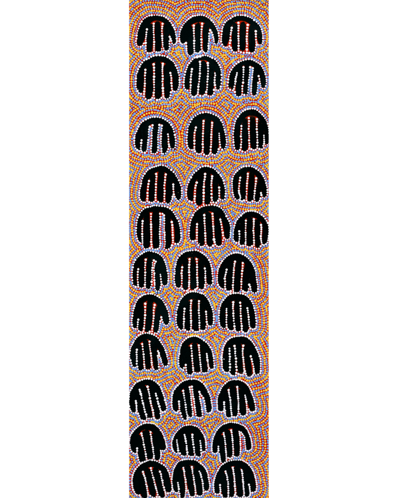 Aboriginal Artwork by Azaria Nampijinpa Robertson, Majardi Jukurrpa (Hairstring Belt/Skirt Dreaming) - Mina Mina, 107x30cm