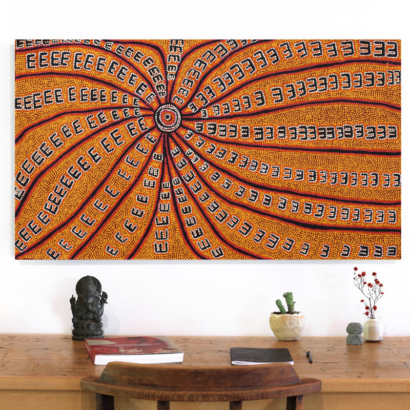 Aboriginal Artwork by Azaria Nampijinpa Robertson, Janganpa Jukurrpa (Brush-tail Possum Dreaming) - Mawurrji, 107x61cm