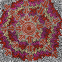 Aboriginal Artwork by Azaria Nampijinpa Robertson, Marlu Jukurrpa (Red Kangaroo Dreaming) Yarnardilyi & Jurnti, 30x30cm