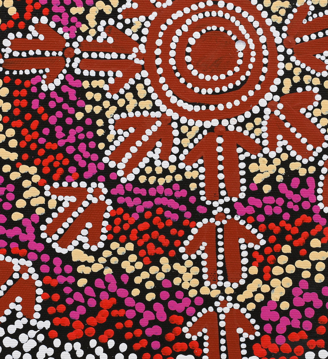 Aboriginal Artwork by Azaria Nampijinpa Robertson, Marlu Jukurrpa (Red Kangaroo Dreaming) Yarnardilyi & Jurnti, 30x30cm