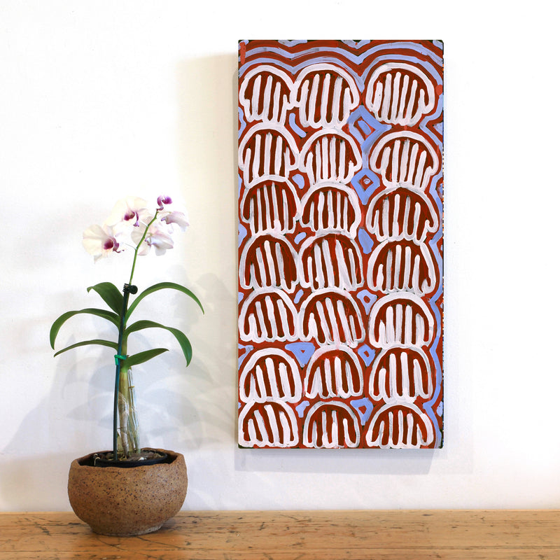 Aboriginal Artwork by Azaria Nampijinpa Robertson, Majardi Jukurrpa (Hairstring Belt/Skirt Dreaming) - Mina Mina, 61x30cm