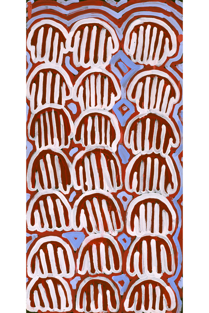 Aboriginal Artwork by Azaria Nampijinpa Robertson, Majardi Jukurrpa (Hairstring Belt/Skirt Dreaming) - Mina Mina, 61x30cm