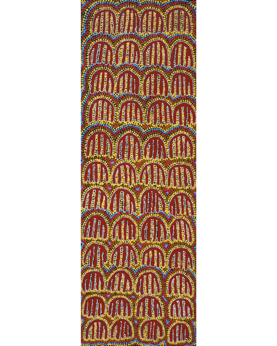 Azaria Nampijinpa Robertson, Majardi Jukurrpa (Hairstring Belt/Skirt Dreaming) - Mina Mina, 91x30cm