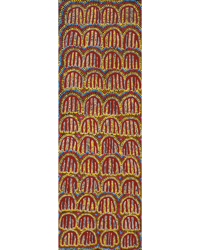 Aboriginal Artwork by Azaria Nampijinpa Robertson, Majardi Jukurrpa (Hairstring Belt/Skirt Dreaming) - Mina Mina, 91x30cm