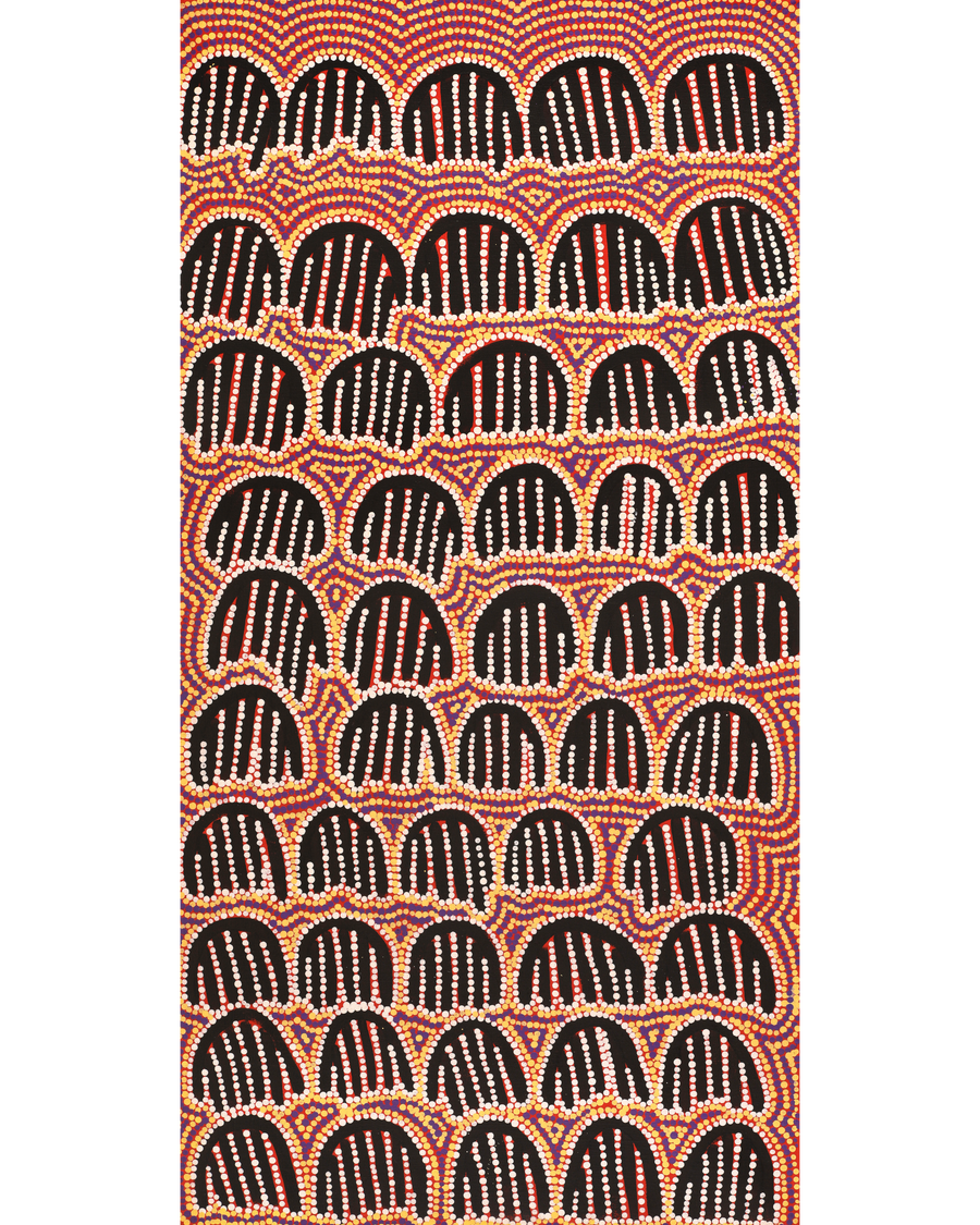 Aboriginal Artwork by Azaria Nampijinpa Robertson, Majardi Jukurrpa (Hairstring Belt/Skirt Dreaming) - Mina Mina, 91x46cm