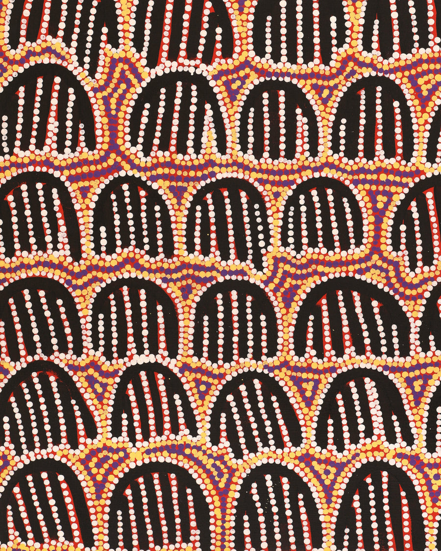 Aboriginal Artwork by Azaria Nampijinpa Robertson, Majardi Jukurrpa (Hairstring Belt/Skirt Dreaming) - Mina Mina, 91x46cm