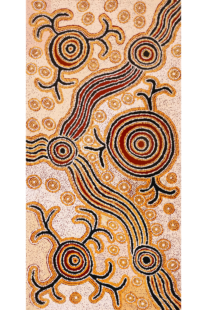 Aboriginal Artwork by Barbara Baker Milpati, Ngapari Tjukurpa, 122x61cm