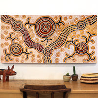 Aboriginal Artwork by Barbara Baker Milpati, Ngapari Tjukurpa, 122x61cm