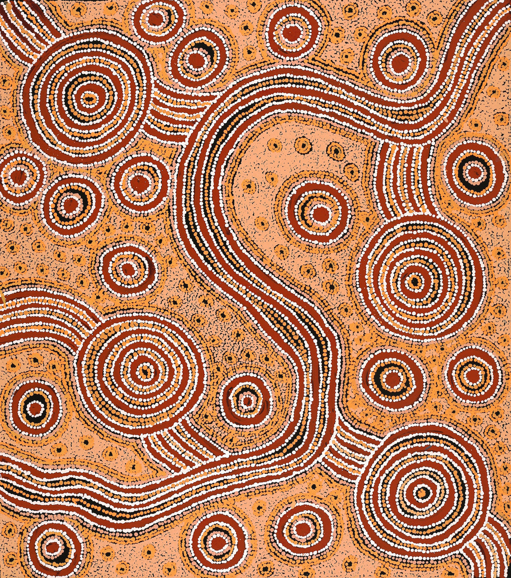 Aboriginal Artwork by Barbara Baker Milpati, Ngapari Tjukurpa, 86x76cm