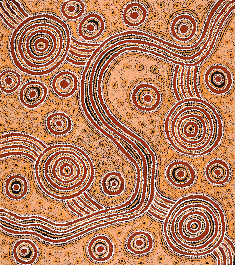 Aboriginal Artwork by Barbara Baker Milpati, Ngapari Tjukurpa, 86x76cm