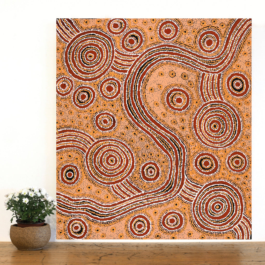 Aboriginal Artwork by Barbara Baker Milpati, Ngapari Tjukurpa, 86x76cm