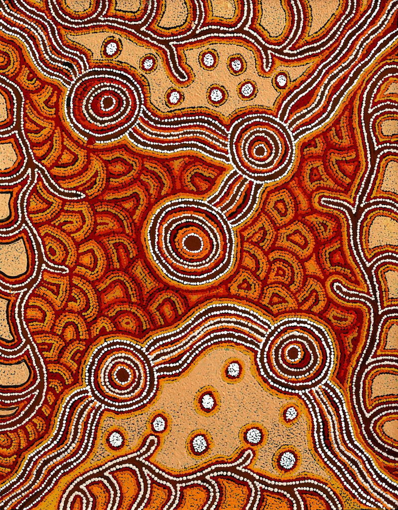Aboriginal Artwork by Barbara Baker Milpati, Ngapari Tjukurpa, 91x71cm