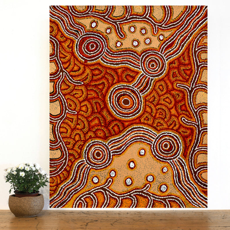 Aboriginal Artwork by Barbara Baker Milpati, Ngapari Tjukurpa, 91x71cm