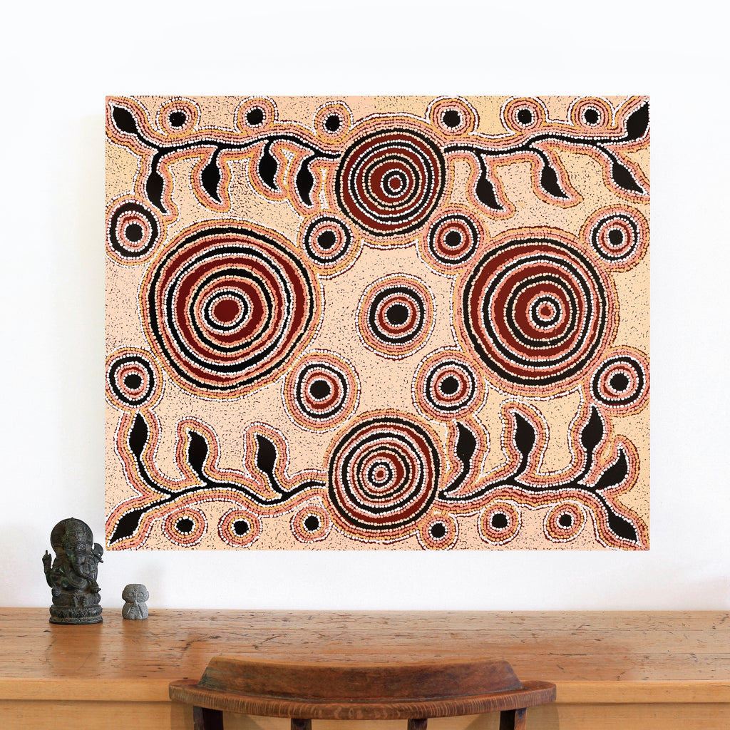 Aboriginal Artwork by Barbara Baker Milpati, Ngapari Tjukurpa, 91x76cm