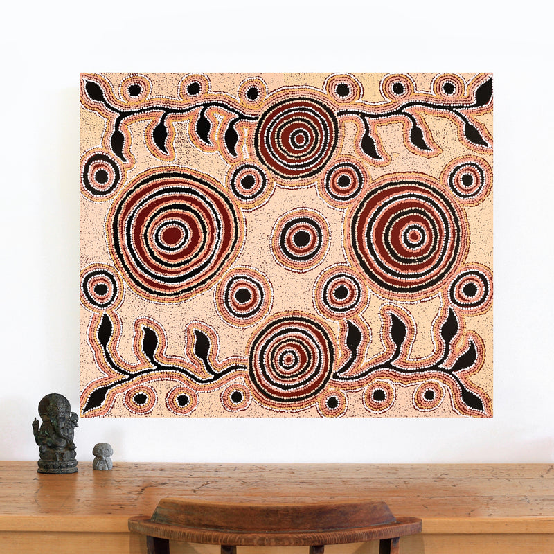 Aboriginal Artwork by Barbara Baker Milpati, Ngapari Tjukurpa, 91x76cm