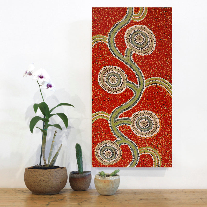 Aboriginal Artwork by Barbara Baker, Ngapari Tjukurpa, 61x30cm