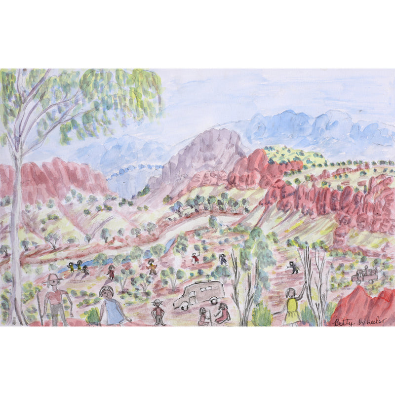 Aboriginal Artwork by Betty Naparula Namatjira Wheeler, Family Picnic Day, 37.5x24.5cm