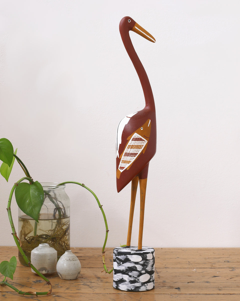 Aboriginal Artwork by Bob Ali, Gomarla (Egret bird) Sculpture, 53cm