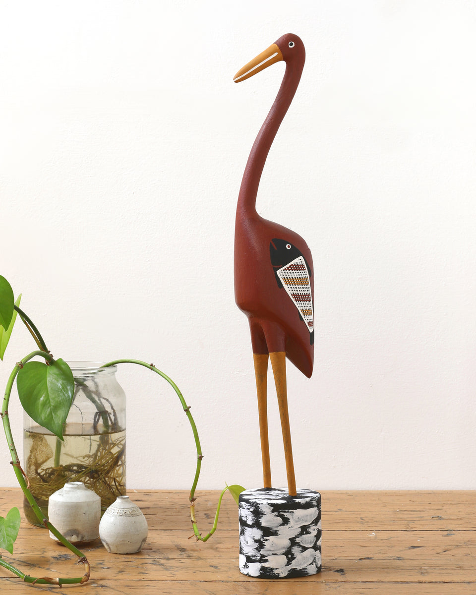 Aboriginal Artwork by Bob Ali, Gomarla (Egret bird) Sculpture, 53cm