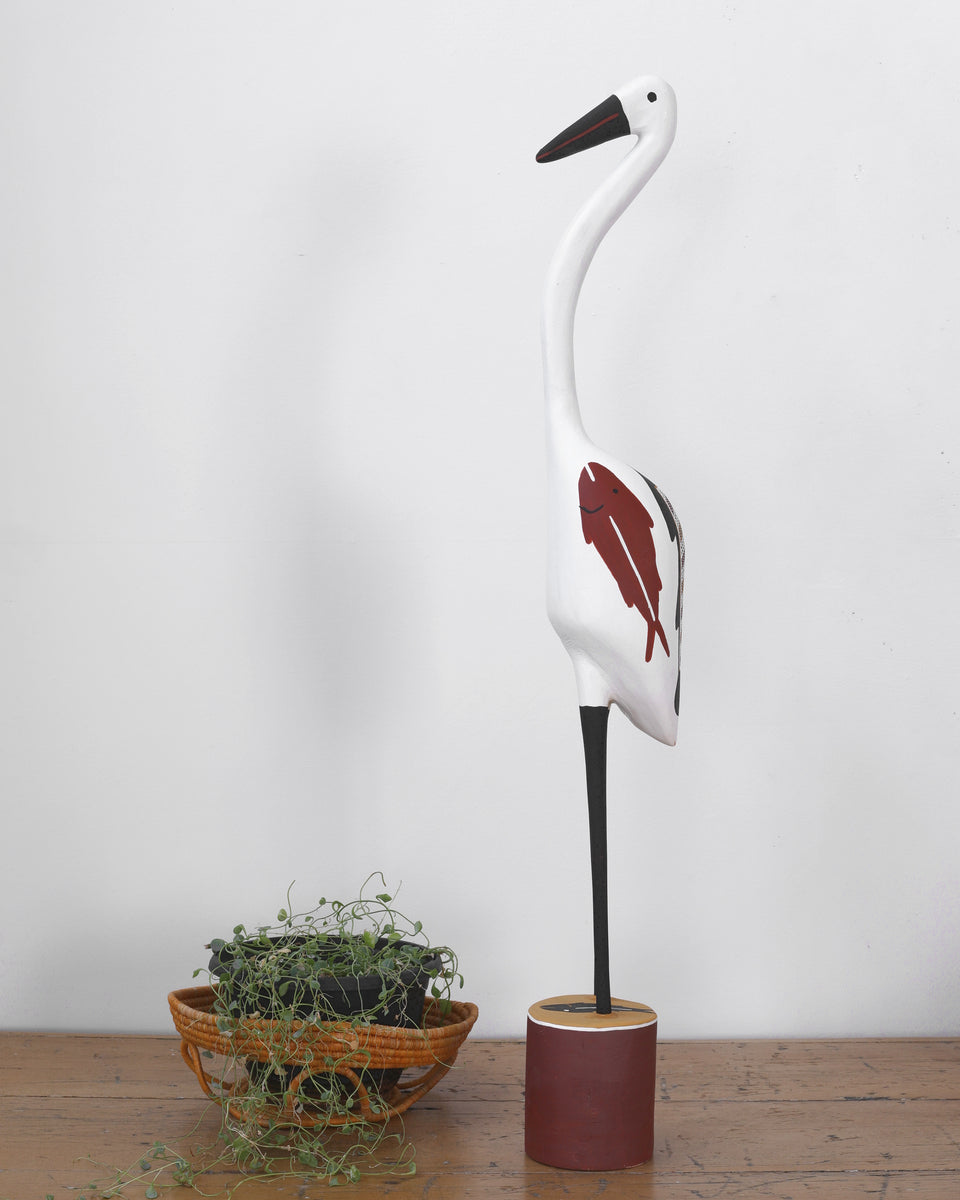 Aboriginal Artwork by Bob Ali, Gomarla (Egret bird) Sculpture, 89cm