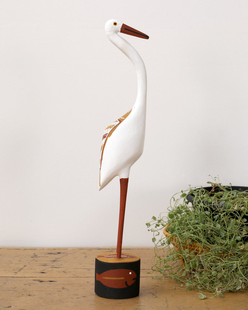 Aboriginal Artwork by Bob Ali, Gomarla (Egret bird) Sculpture, 47cm