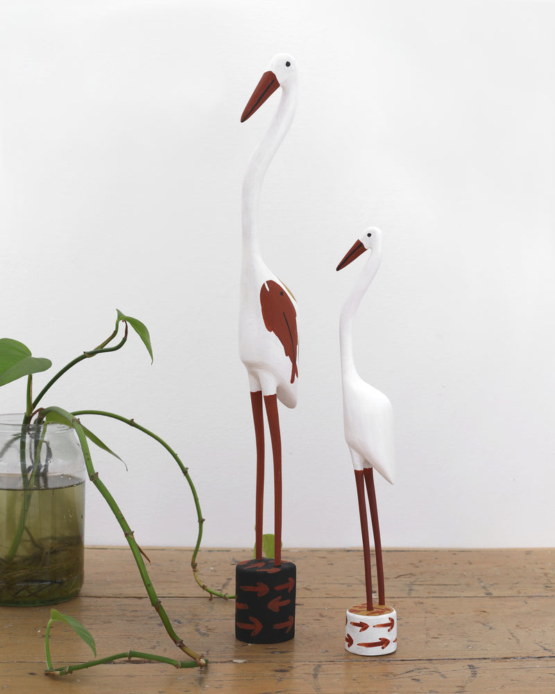 Aboriginal Artwork by Bob Ali, Two Gomarla (Egret) Sculptures, 53.5cm