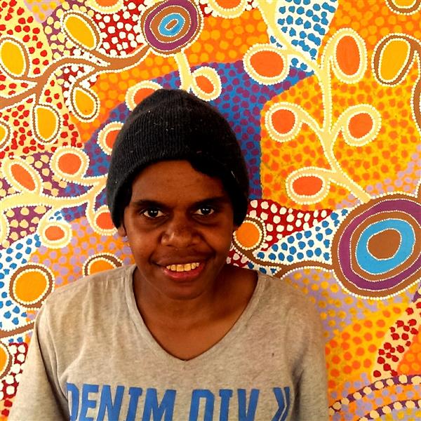 Aboriginal Art by Brenda Punytjina Armstrong, Kaliny-kalinypa / Ultukunpa Jukurrpa  -  Honey Grevillea Dreaming), 30x30cm - ART ARK®