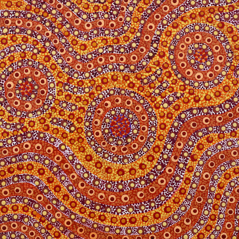 Aboriginal Artwork by Brenda Punytjina Armstrong, Kaliny-kalinypa / Ultukunpa Jukurrpa - Honey Grevillea Dreaming), 30x30cm