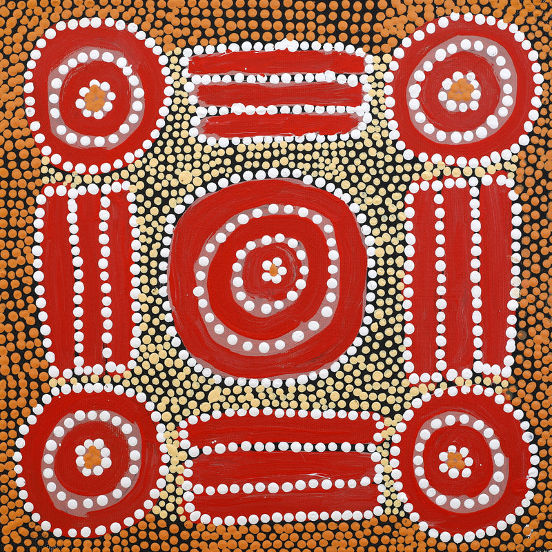 Aboriginal Artwork by Britney Nangala White, Watiya-warnu Jukurrpa (Seed Dreaming), 30x30cm