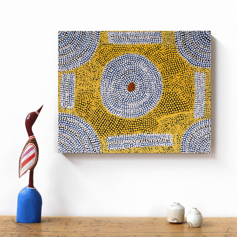 Aboriginal Artwork by Britney Nangala White, Watiya-warnu Jukurrpa (Seed Dreaming), 50x40cm