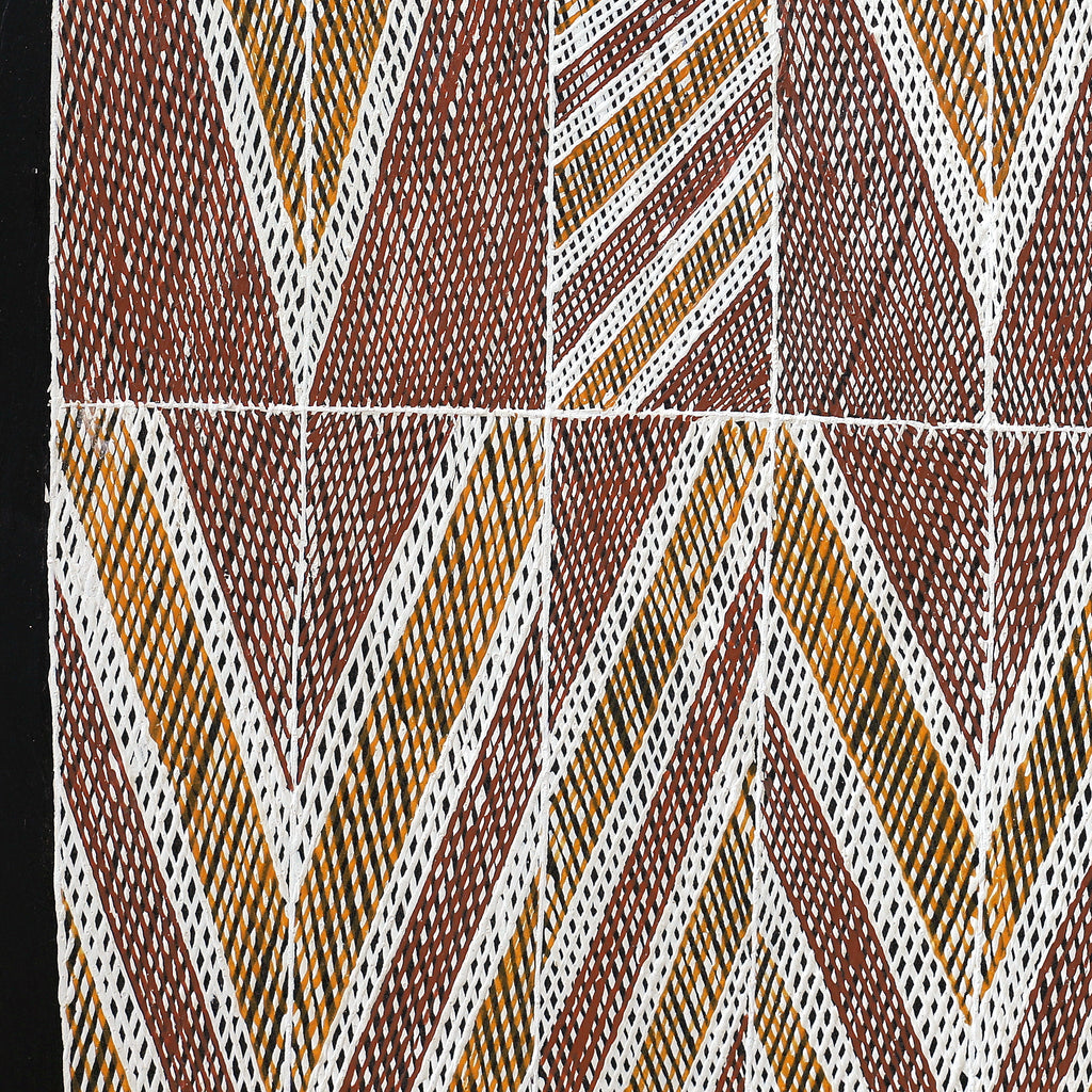 Aboriginal Artwork by Cameron Kawurlkku, Djomi, 117x25cm Bark Painting