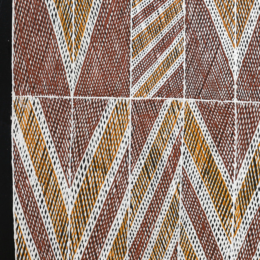 Aboriginal Artwork by Cameron Kawurlkku, Djomi, 117x25cm Bark Painting