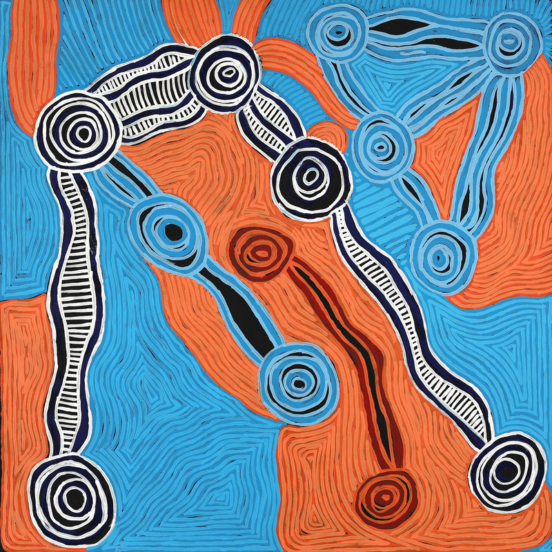 Aboriginal Artwork by Carol Young, Rockholes, 91x91cm