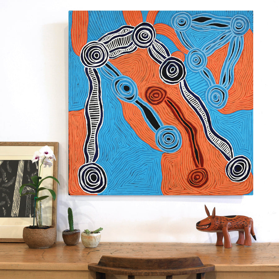 Aboriginal Artwork by Carol Young, Rockholes, 91x91cm